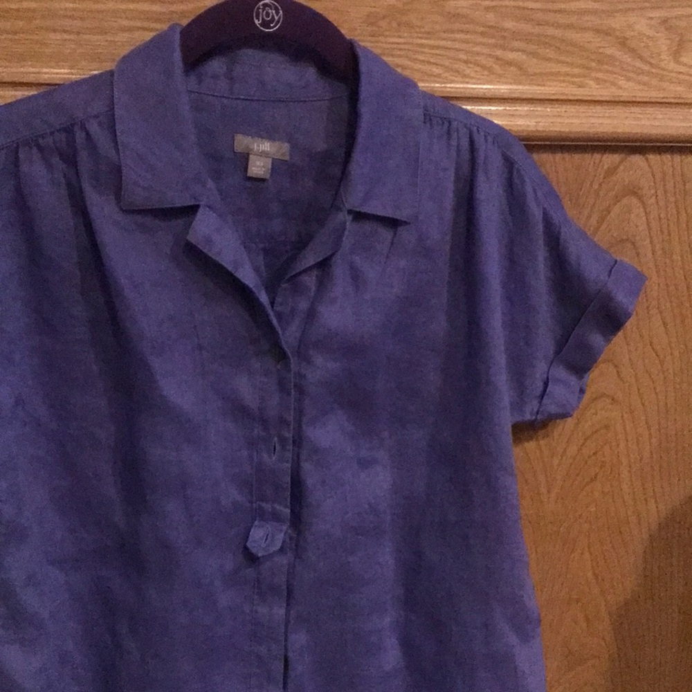 Women’s J.Jill Purple Short Sleeve Button Up Blouse with Collar - Size XS - Picture 3 of 4
